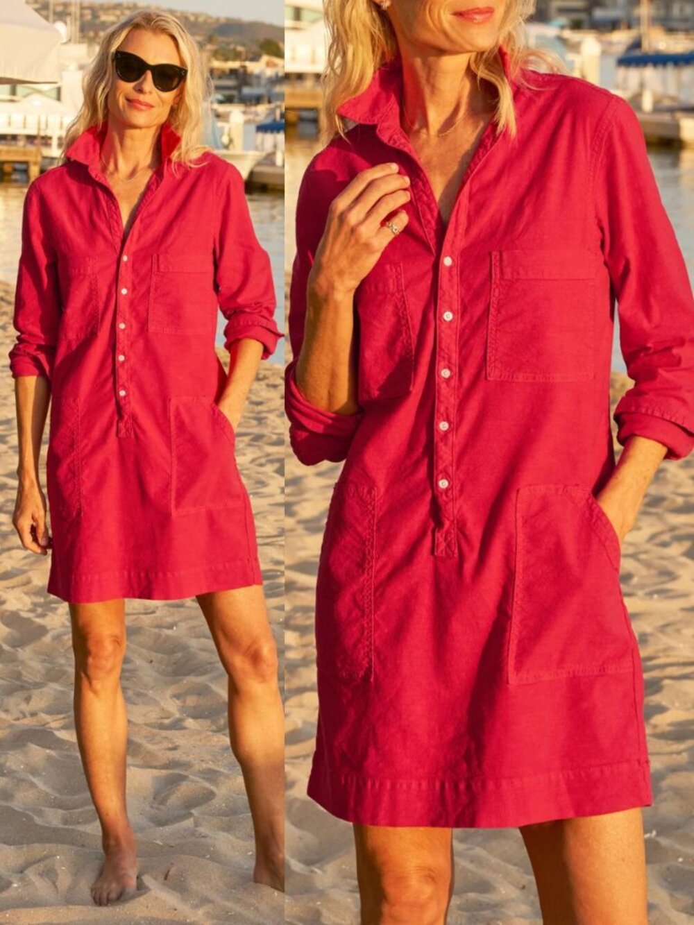 Frank & Eileen Southern Ireland Utility Dress Double Decker Red Linen Size L